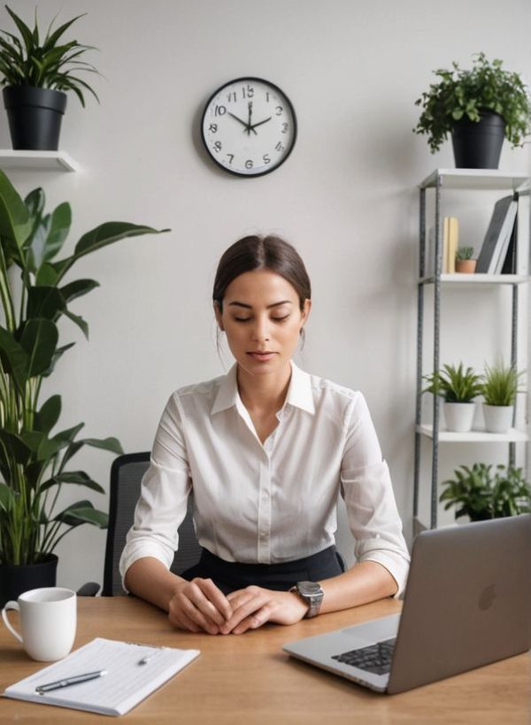 a group of people working on a big table on their laptops, headphones, water bottles